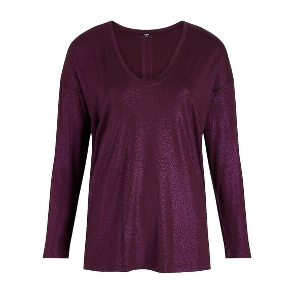 Express Women's Supersoft Relaxed Shine V-Neck Long Sleeve Tee Wine Size XS NWT - Picture 4 of 13